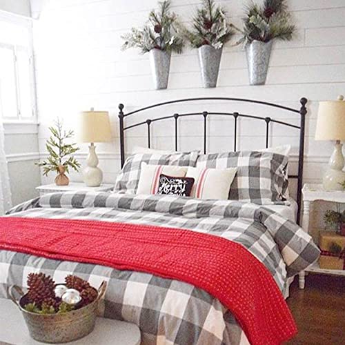 Plaid Bedding Comforter Set Queen Size, 7 Piece Grey Buffalo Check Microfiber Bed In A Bag - Soft & Lightweight All Season Down Alternative Comforter With Sheets For Teens Women Men, Light Gray #TOP4