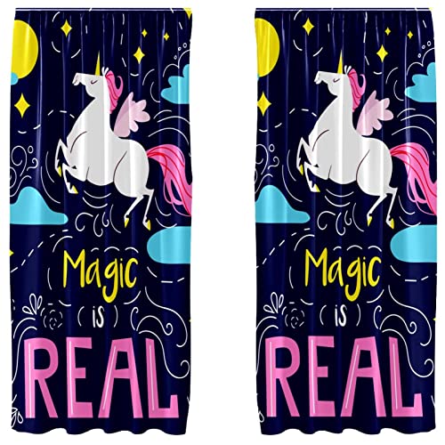 Cortinas de unicornio para dormitorio infantil, cortinas opacas de microfibra de 55x84in 2