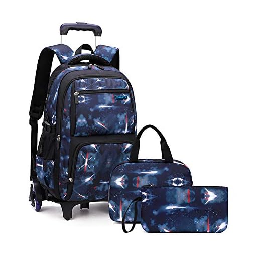 boy rolling book bag
