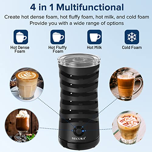Image of Secura Electric Milk Frother,Automatic Steamer,4-IN-1 Hot & Cold Foam Maker-8.4oz /240ml Milk Warmer for Latte,Cappuccinos,Macchiato with Silicone Spatula,Quiet Operation & Shut-off (Black) (Pack of 6)