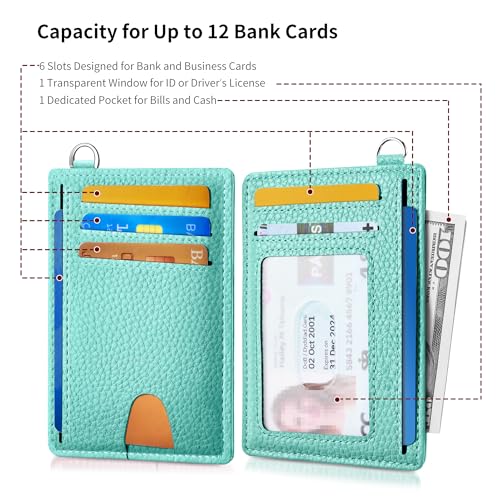 Image of Mayski Slim Wallet, Credit Card Holder for Women, Minimalist Front Pocket RFID Blocking Card Cases, Small Wallet Women Men(Litchi Ocean Green)
