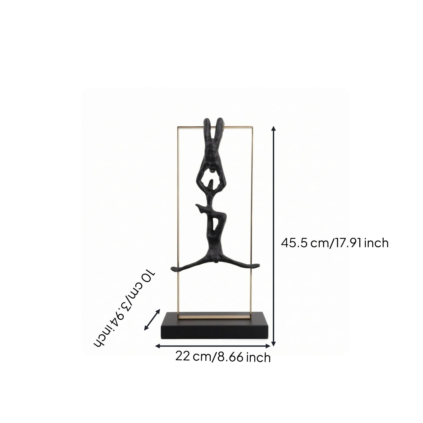 Figurina Decorativa Scultura Statua da Tavolo Soprammobile Elegante in Metallo con Telaio Rettangolare E Fondello Nero Adatta per Consolle Studio, 22 10 45.5cm