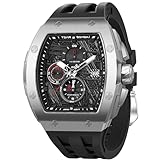 TSAR BOMBA Mens Watches Luxury Tonneau for Men Waterproof 50M Analog Replica Watch Chronograph Calendar Date Men’s Dress Business Work Diver Large Square Face Wristwatch SG8211QII-Silverblack