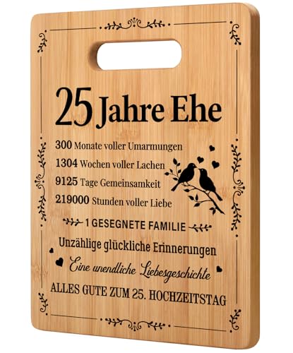 Joyvado Silberhochzeit Geschenke, Bambus-Schneidebrett zur Feier der Silberhochzeit, Romantisches Geschenk zum 25. Hochzeitstag