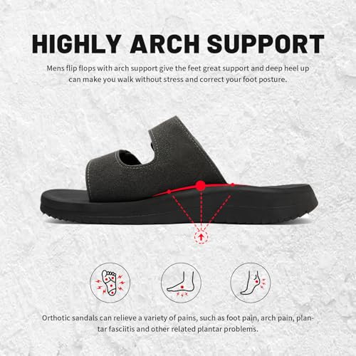 Image of Mens Sandals Arch Support Comfortable Beach Slides with Adjustable Buckle Straps Slippers for Men