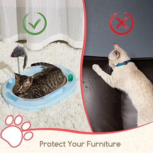Nobleza Cat Scratcher, Cat Scratching Board Toy with 2 Balls & 1 Cat Spring Wand, Durable 4 in 1 Scratchers Pad Bed for Indoor Cats, High Density Corrugated Scratch Cardboard, Size 42 * 31 * 5.5 cm