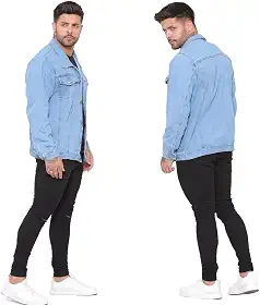 Jaqueta Jeans Masculina Lavagem Clara Casual com Bolsos e Fechamento em Botão