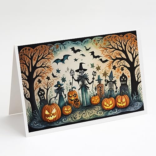 Caroline's Treasures DAC2266GCA7P Papel Picado Skeletons Spooky Halloween Greeting Cards and Envelopes Pack of 8 Blank Cards with Envelopes Whimsical A7 Size 5x7 Blank Greeting Cards