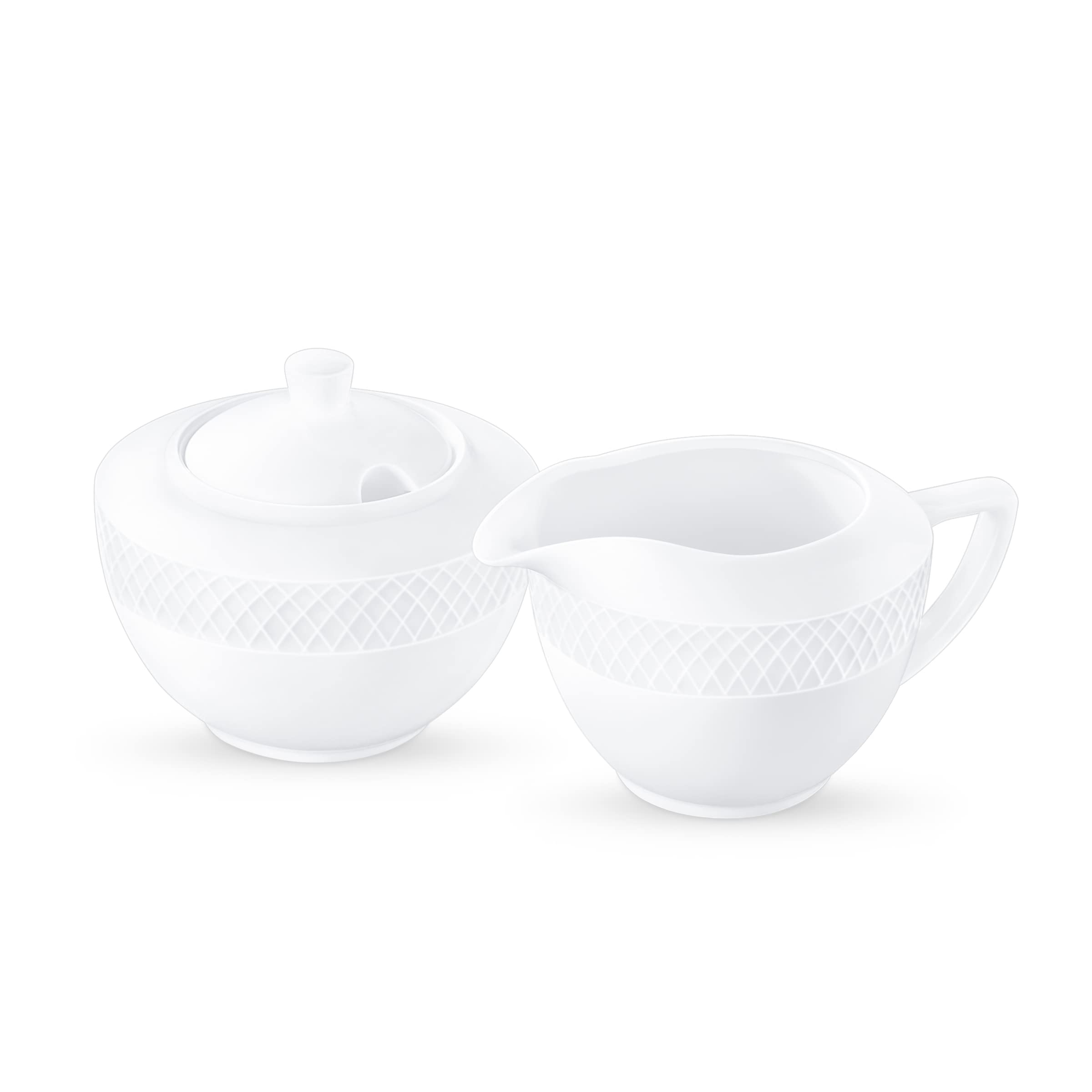Wilmax - Sucrier + ensemble pot à lait - 2 pièces - Récipient à lait et sucre en porcelaine - Blanc - Distributeur de sucre avec couvercle - Lavable au lave-vaisselle - pour café au lait, thé