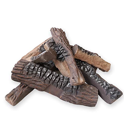 3GPlus Large Ceramic Wood Gas Fireplace Logs Sets for all Types of Indoor, Gas Inserts, Propane, Gel, Ethanol, Electric or Outdoor Fireplaces and Fire Pits, 10 Pieces