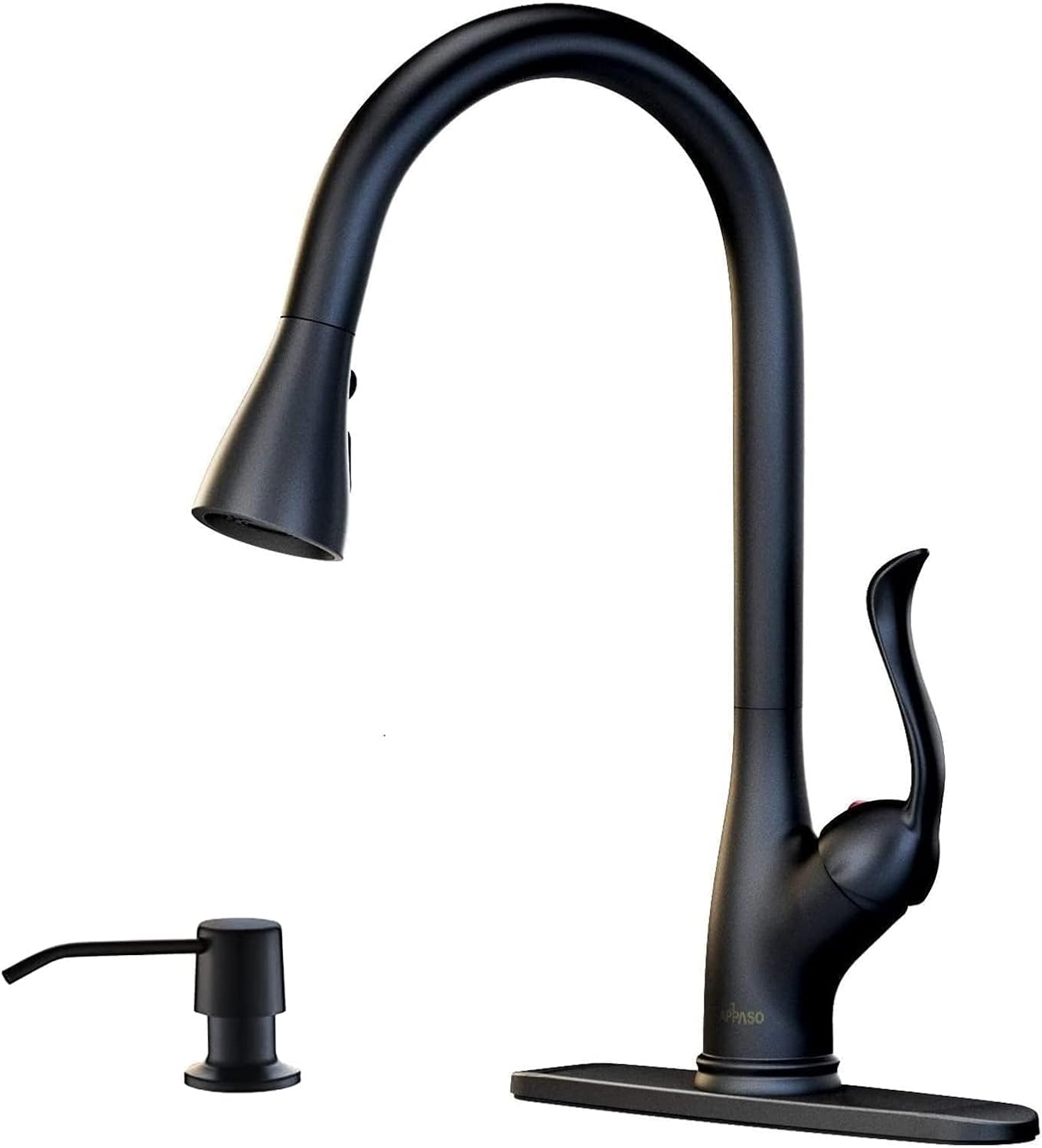 Matte black kitchen faucet with pull-down spray