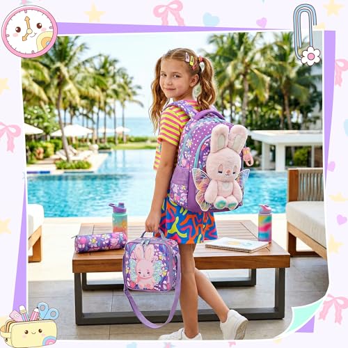 Meetbelify Cute Cat School Backpacks for Girls Backpack with Lunch Bag for Elmentary Students Kids Travel Bookbag for Girls Age 6-12 Purple — view 4
