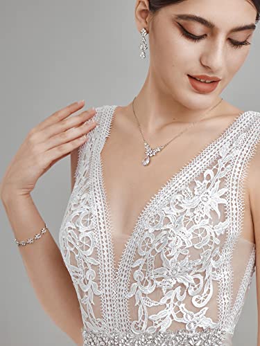 SWEETV Teardrop Wedding Bridal Jewelry Set for Brides Women Bridesmaid, Crystal Rhinestone Backdrop Necklace Earring Sets for Prom3