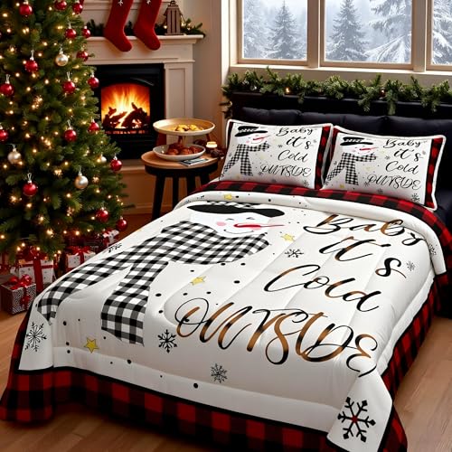 Parure de lit d'hiver Noël rouge et rustique avec 2 taies d'oreiller