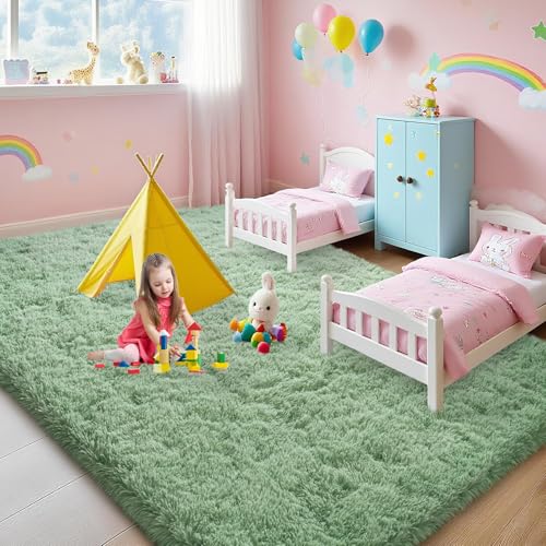 6x9 Rugs for Living Room, Green Large Fluffy Area Rugs for Bedroom, Soft Carpet Shag Kids Room Rug, Non-Slip Fuzzy Rugs Indoor (6ft x 9ft, Green)