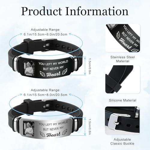 ubjva Picture Bracelet Personalized Photo Custom Memorial Bracelet for Loss Loved One Silicone Bracelets Sympathy Gift2