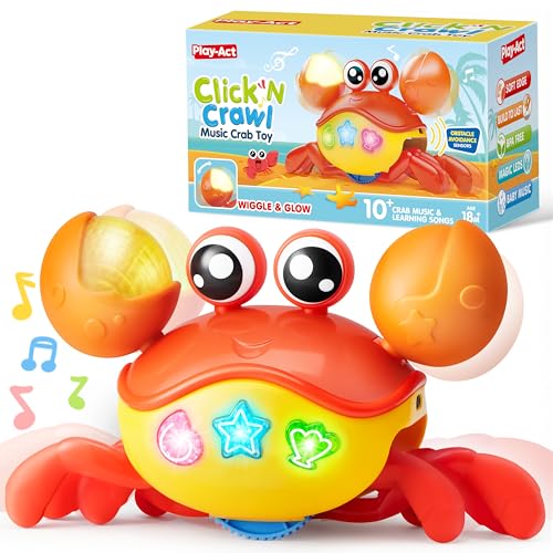 Image of Play-Act JOVA Crawling Crab Baby Toy, Interactive Musical Crab with Intelligent Sensor & Auto-Avoiding Obstacles, Tummy Time Toy with Lights and Buttons, Gift for Toddlers Learning to Crawl