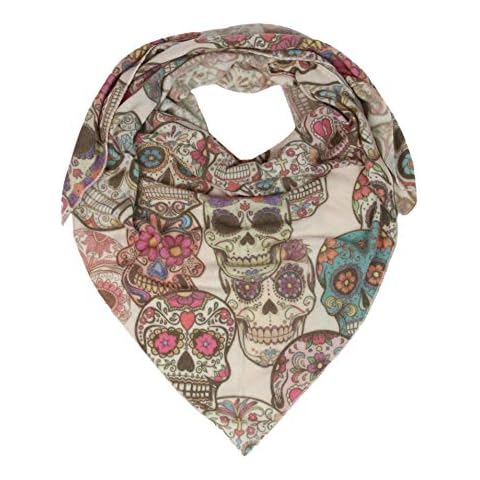 Zwillingsherz Dreieckstuch für Damen mit Kaschmir/Cashmere und Totenkopf Muster/Modischer All-Rounder als Alternative zu einem Strickwaren/Pulli/Strick-Pullover Cover