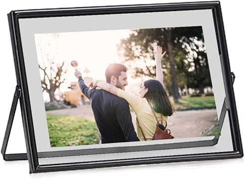 Miniatura 4 de Marco de fotos negro de metal flotante de 5 x 7 pulgadas, para tamaños de imagen (4 x 6, 3.5 x 5, 2 x 3), estante de escritorio, mesa, oficina,