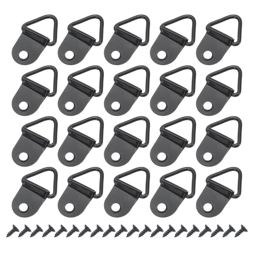 Image of uxcell 100Pcs Triangle Ring Iron Picture Hangers with Screws, Single Hole with Screw Small Decor Hooks for Hanging Picture Clock, Paintings Artwork Picture Frame Hook Photos Black