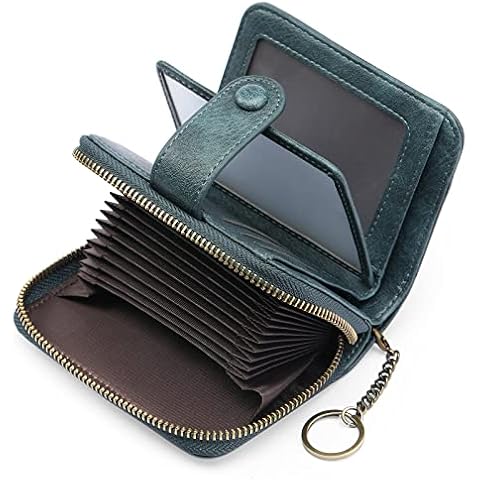 GAEKEAO Small Purse for Women,RFID Blocking Credit Card Holder, Bifold Keychain Womens Wallet Leather Zipper Card Case Cover