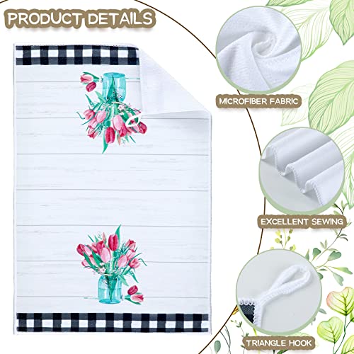 Geyoga 4 Pcs Spring Kitchen Towels Set Farmhouse Dish Towels Flower Plaid Towels Buffalo Tea Towels 16 X 24 Inch Absorbent Drying Dish Housewarming Gifts For Home Bathroom Drying Dish #TOP4