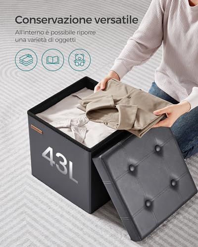 SONGMICS Puof Contenitore da 38 cm, Cassapanca Pieghevole, Poggiapiedi, PU, Portante di 300 kg, per Ingresso, Soggiorno, Camera da Letto, Grigio Ardesia LSF030G11 - Immagine 4