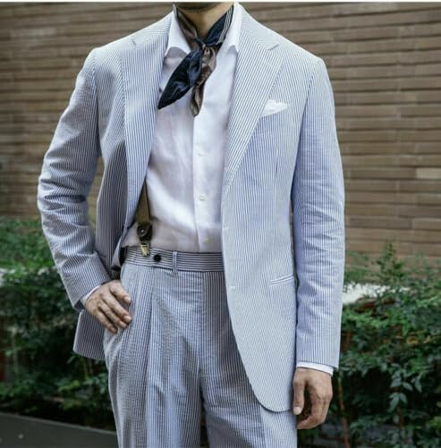 Men Seersucker Blazer Notched Lapel Flap Pocket Two Buttons Single Breasted Lightweight Double Vents2