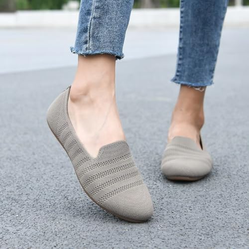 Image of poemlady Women's Ballet Flat Shoes Dress Shoes Knit Round Toe Slip On Ballerina Walking Flats Shoes for Woman Low Wedge Casual