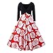 Produktbild ODJOY-FAN Mode Frau Hohe Taille Kleid, Weihnachtsmann Drucken Partykleid V-Ausschnitt Spitze Kleid Weihnachten Gedruckt Minikleid Langarm Eine-Linie Rock Casual Abendkleid (Rot,XL)