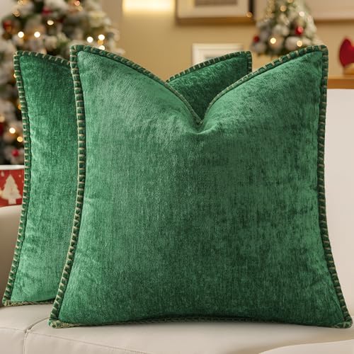 Image of decorUhome Soft Chenille Throw Pillow Covers 20x20 Set of 2 Green