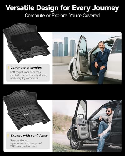 Image of 3W Floor Mats with Carpets for 2019-2025 2026 Ram 2500 /3500 Crew Cab with Bucket Seat (Not for PTO KIT Models), All Weather TPE Floor Liners 1st & 2nd Row (for Carpet Floor), Black