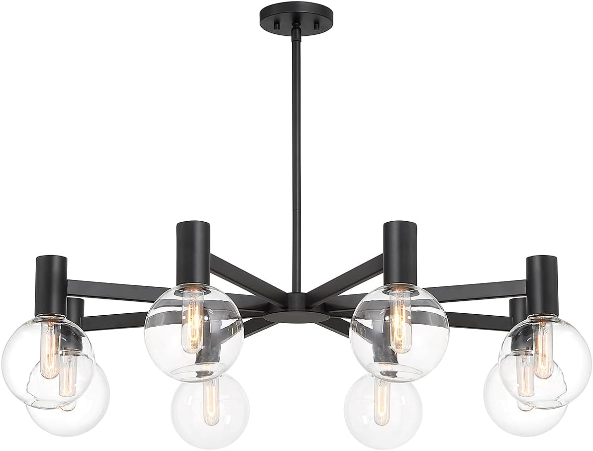 Savoy House 1-3074-8-89 Wright Modern Vintage Clear Glass Orb Chandelier, 8-Light 480 Total Watts, 10" H x 40" W, Matte Black