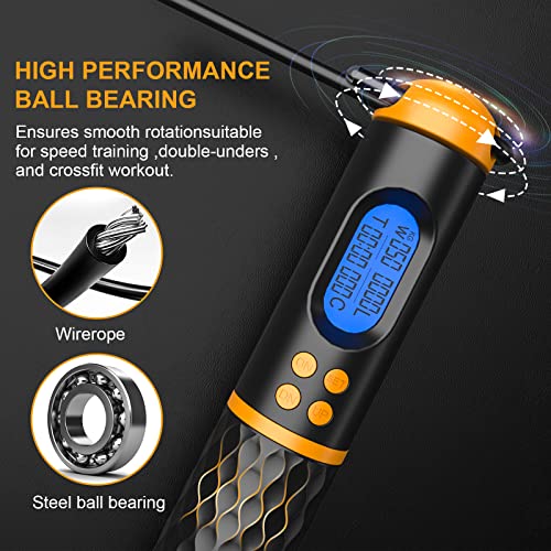 Smart Jump Rope, Fitness Skipping Rope with Weight/Lap/Time/Calorie Record, Adjustable Digital Counting Jump Ropes for Home Gym, Cordless Jumping Rope for Men Women Kids Fitness Exercise Training - Thumbnail 2