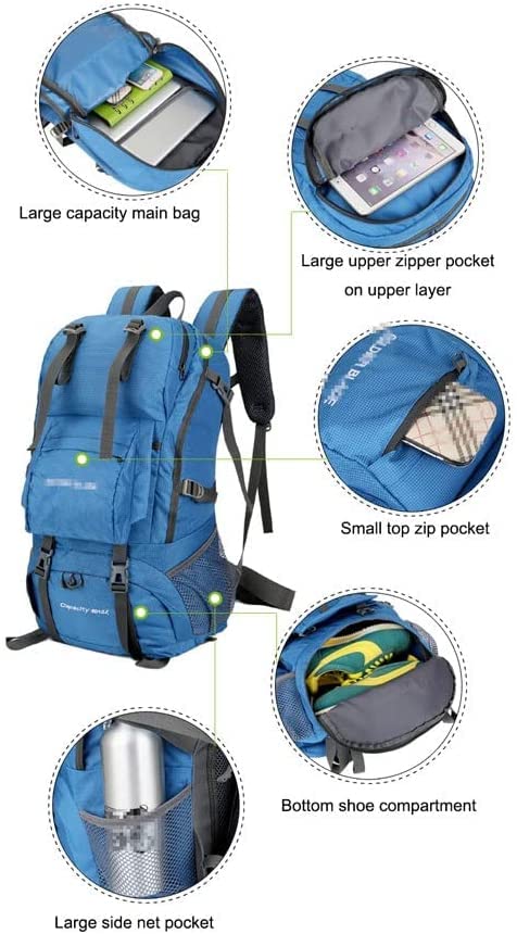 Bequemer 50 l strapazierfähiger Wanderrucksack, großer Stretch-Baumwoll-Reisetagesrucksack, leichter Outdoor-Sport-Camping-Rucksack für Damen und Herren, Reise
