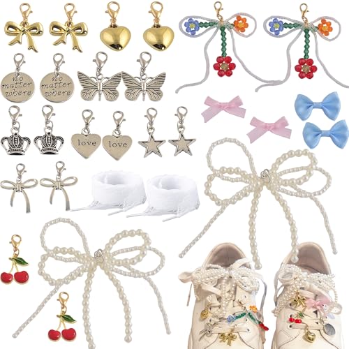 Shoe Pins for Sambas 26pcs Shoe Charms for Sneakers Shoelace Charms Pearl Bow Shoe accessories Decorations Clips Shoe Jewelry for Sneakers Shoe Charms for Sambas