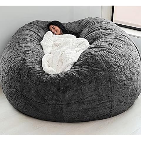 Giant bean bag sofa cover soft and comfortable fluffy fur bean bag bed sofa cover lazy sofa recliner cushion cover - Dark Gray Cover