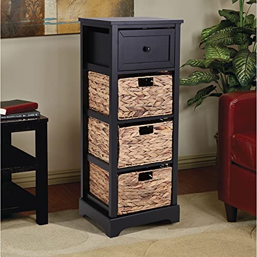 Phi Villa Storage Cabinet With Baskets, Farmhouse Accent Cabinet Narrow Cabinet With Shelves For Bathroom Entryway Rattan Cabinet With Drawer End Table/Beside Table Black #TOP2