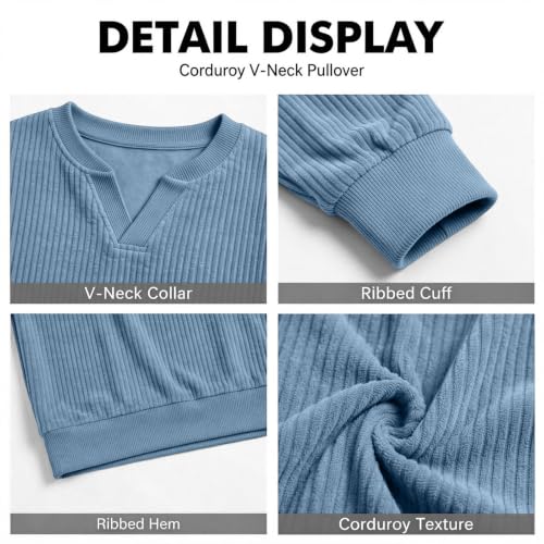 Corduroy Shirt Men V Neck Retro Faux Layered Mens Fall Dress Shirts - image 7