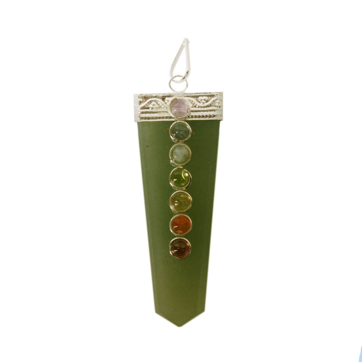 Purpledip Collar con colgante de aventurina verde de 7 chakras: cristales naturales de buena suerte (11052), Medium, Aventurina verde, Aventurina
