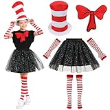Webeasy Cat Costume Set for Kids, Red White Striped Cat Cosplay Outfit for World Book Day Halloween Party Dress UP Kids