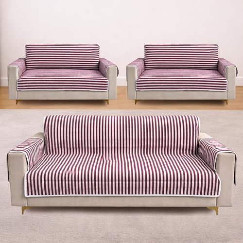 Image of Homerz Premium 7(3+2+2) Seater Quilted Reversible Sofa Cover Mat with Pocket Arms | Polyester Blend 350 GSM Full Coverage & Back Belt for Stability (Azurea, 7(3+2+2) Seater)