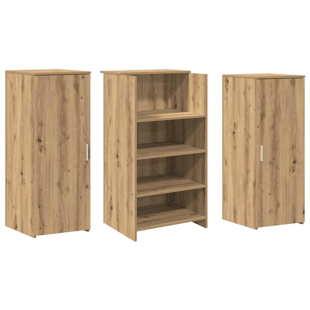 Banco Reception Rovere Artigianale 135x50x103,5cm Set da 3 Pezzi | Bancone per reception e cassa ideale per ufficio e salone di bellezza, con ampi vani e armadietti per documenti.