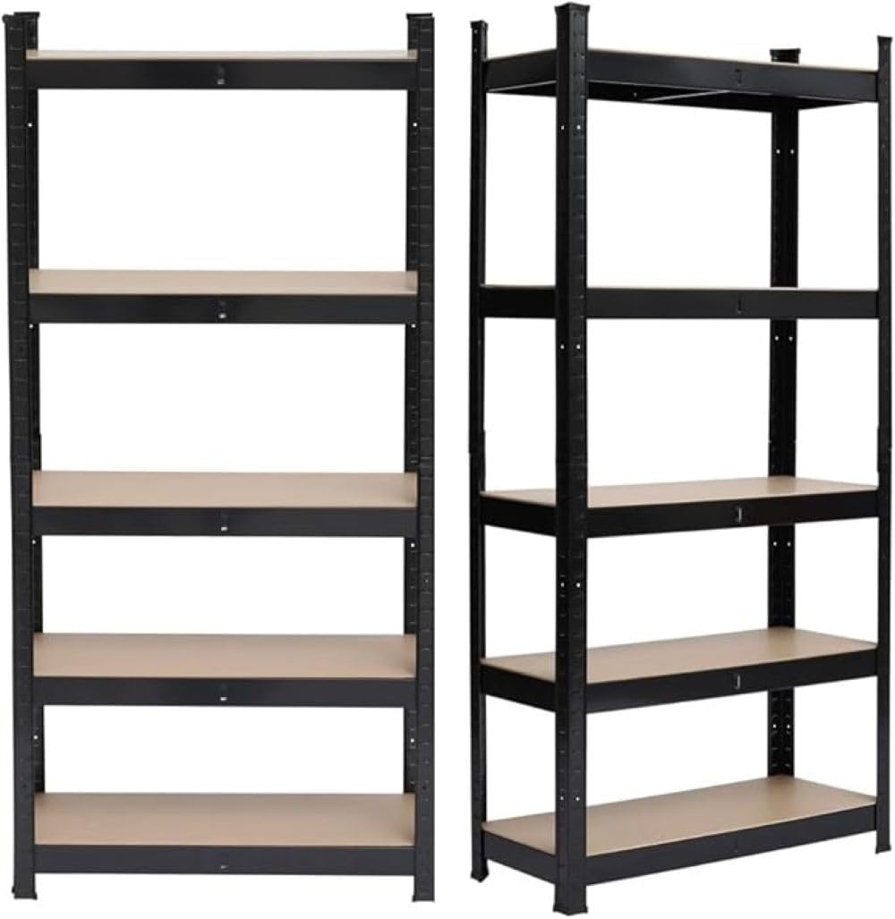 Schwerlastregal, Regal 2er Set, Kellerregal, Metall Lagerregal 180x90x40, 5 verstellbare Ablagen pro Regale bis zu 175 kg belastbar, Regal Schwarz für Werkstätten, Garagen, Küchen