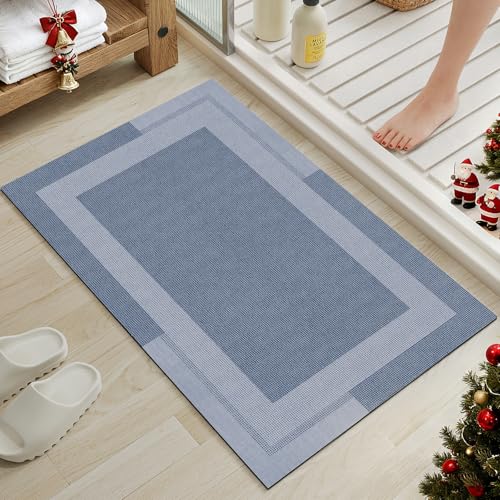 YDKGL Non Slip Bath Mat, Rubber Backing Ultra Thin Bathroom Rugs Fit Under Door Quick Dry Super Absorbent Washable Bath Rug Shower Mat for Bathroom Floor Bathtub Shower Sink, Easy Care Blue 16'x 24'