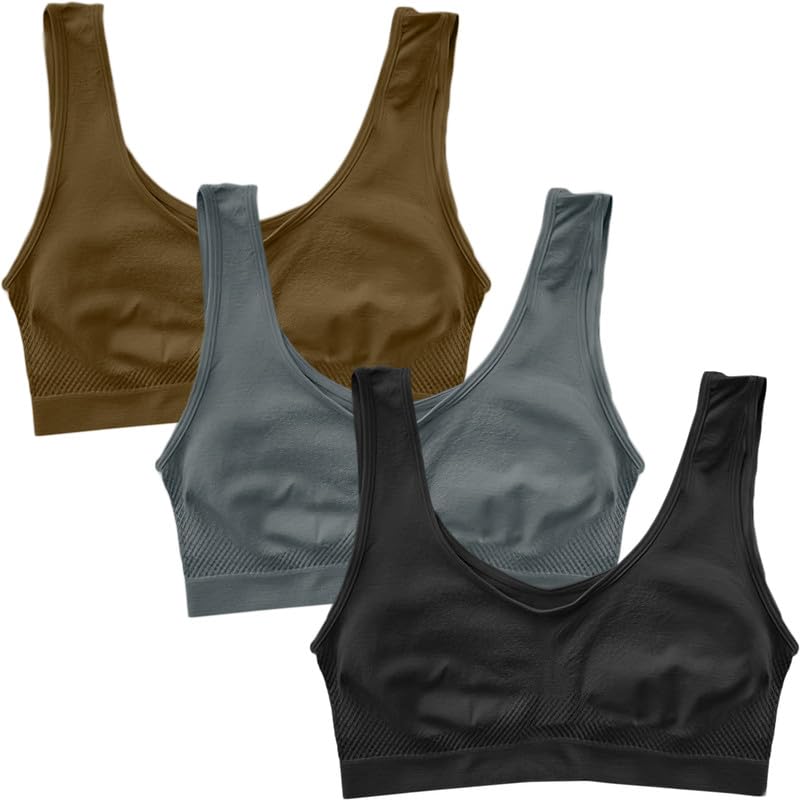 Image of Pack of 3 Seamless Air Bra: Stretchable, Non-Padded, Non-Wired Sports Bra for Women