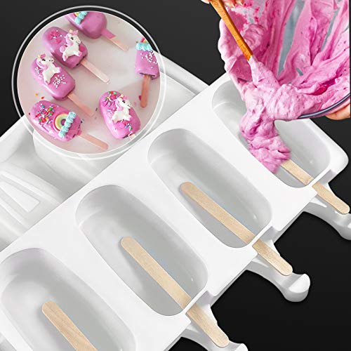 2 Pcs Popsicle Silicone Mold Reusable Food Grade Frozen Ice Cream Candy Dessert Cakesicle Moulds Diy Ice Lolly 3D Chocolate Molds For Baking Cake Pop With 100 Wooden Sticks (2 Pcs Large Mold) #TOP6