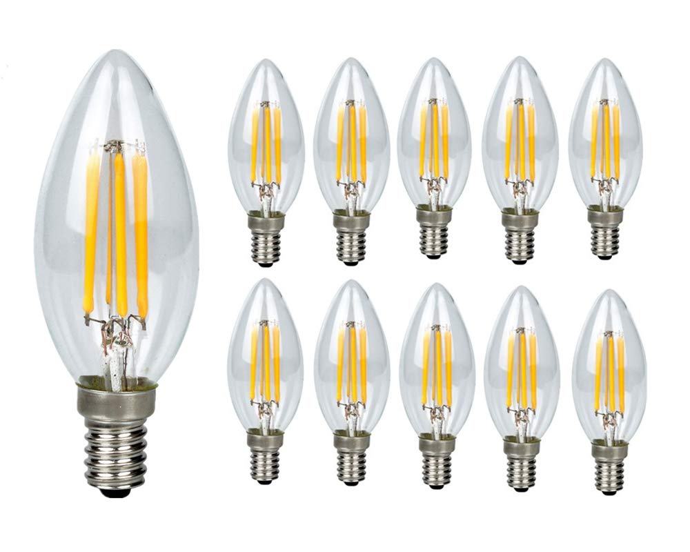 Chrasy 10 Pack 4W E14 LED Filament Candle Bulbs, 40W Incandescent Bulb Equivalent, 360lm, Warm White,2700K, Chandeliers, Wall Lights, Candle Lights, LED Light Bulbs