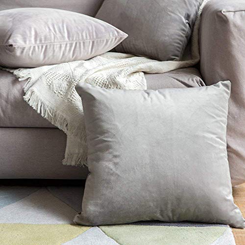 Image of Khooti Velvet Cushion Cover Pack of 1-38 inch x 38 inch / 97 x 97 cm - Light Grey - Soft Pillow Covers Cushion Case for Sofa Bedroom Livingroom Chair Car, Cushion Cover
