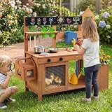 COSTWAY Matschküche Kinder Outdoor, Spielküche mit Wassertank & Wasserhahn